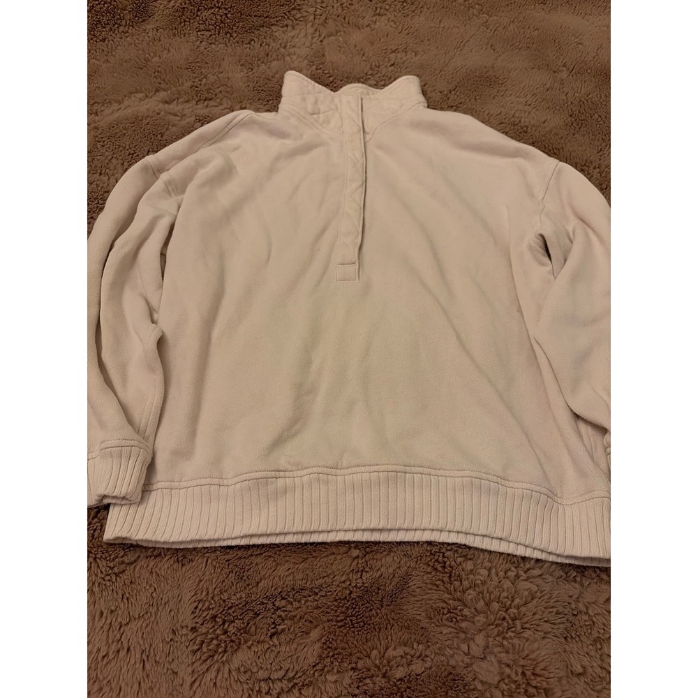 Aerie Mens Cream Quarter Snap Fleece Pullover Sweatshirt Small  White